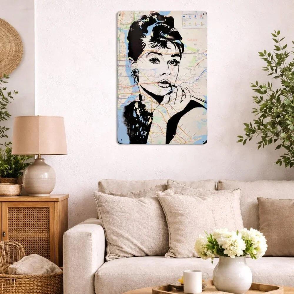 Rare Original Art Audrey Hepburn NYC Subway Map Art Metal Sign 8x12" Limited Ed. - Picture 4 of 6